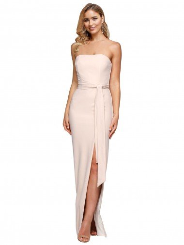 Shop Full Length Low Back Strapless Formal Crepe Bridesmaid Dress / Prom Dress with Thigh High Side Split Sydney