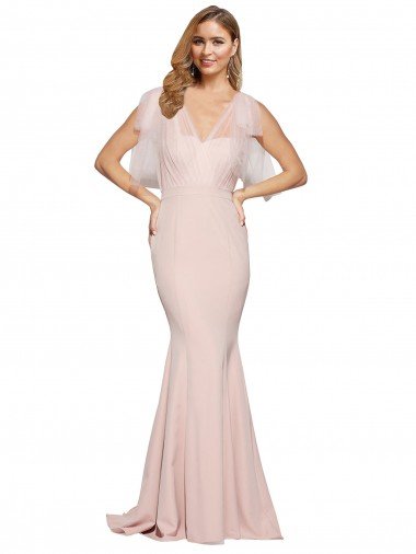 Shop Double Bow Full Length Sweetheart Formal Crepe Bridesmaid Dress / Prom Dress with Tulle Overlay Sydney