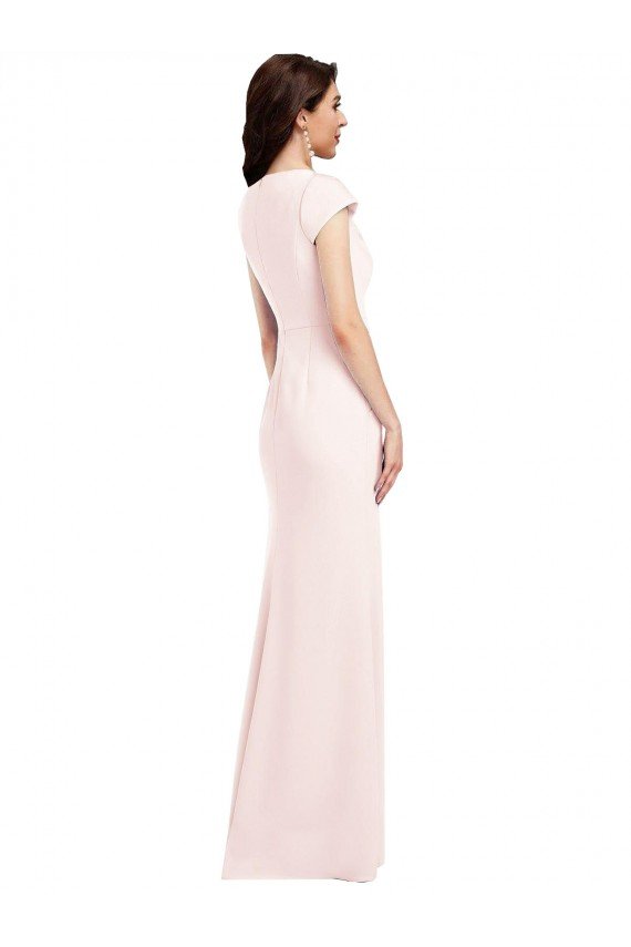 Cap Sleeve A-Line Formal Crepe Bridesmaid Dress / Prom Dress with Pockets