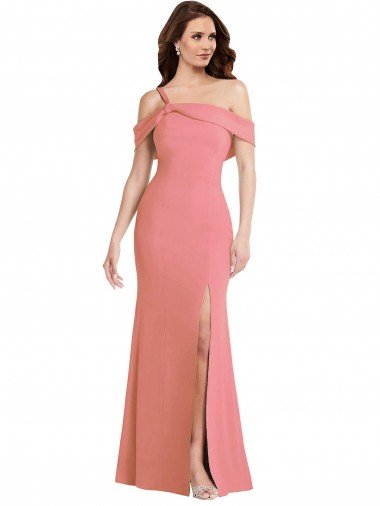 Shop One Shoulder Draped Cuff Maxi Bridesmaid Dress / Prom Dress with Front Slit Sydney