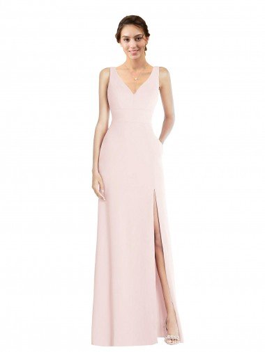 Shop Square Neck Low Back A-Line Bridesmaid Dress / Prom Dress with Front Slit and Pockets Sydney