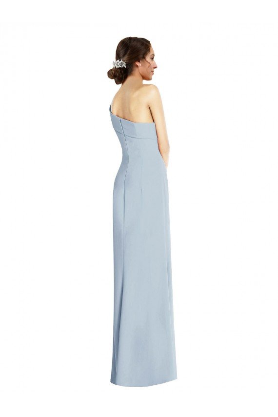 Asymmetrical Off the Shoulder Cuff Trumpet Formal Crepe Bridesmaid Dress / Prom Dress With Front Slit