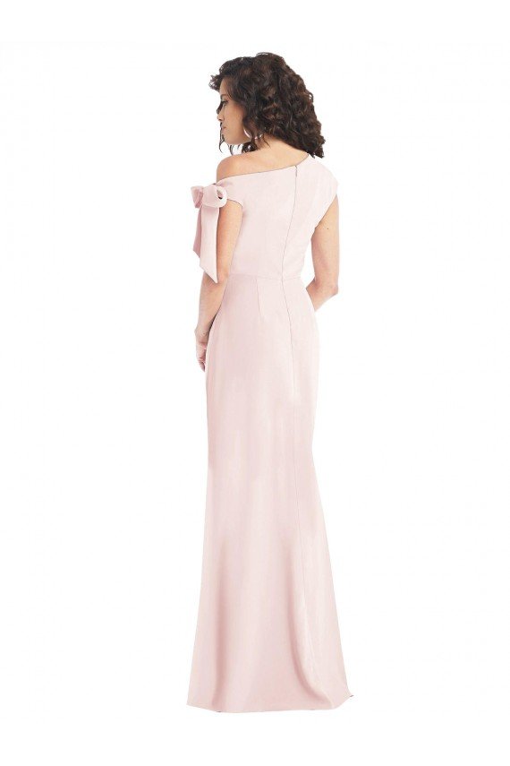 Off the Shoulder Tie Detail Trumpet Formal Crepe Bridesmaid Dress / Prom Dress with Front Slit