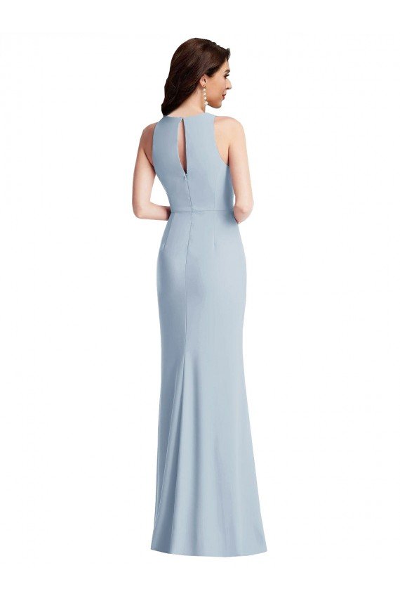 Halter Maxi Bridesmaid Dress / Prom Dress with Cascade Ruffle Slit