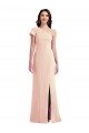 One Shoulder Cap Sleeves Trumpet Formal Crepe Bridesmaid Dress / Prom Dress with Front Slit