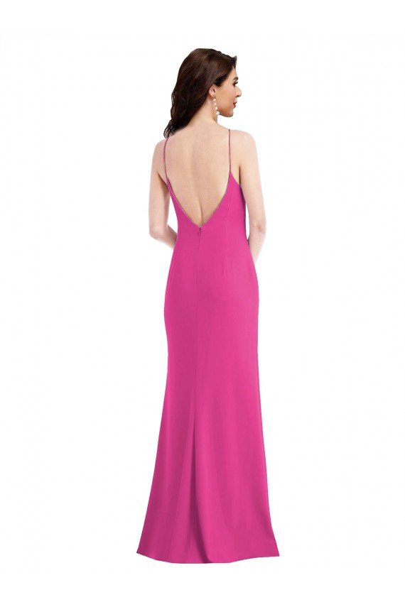 Open Back High Neck Halter Trumpet Formal Crepe Bridesmaid Dress / Prom Dress