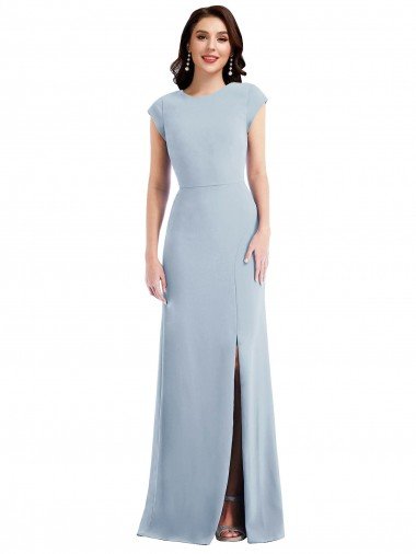 Shop Cap Sleeve Open Back Trumpet Formal Crepe Bridesmaid Dress / Prom Dress with Front Slit Sydney