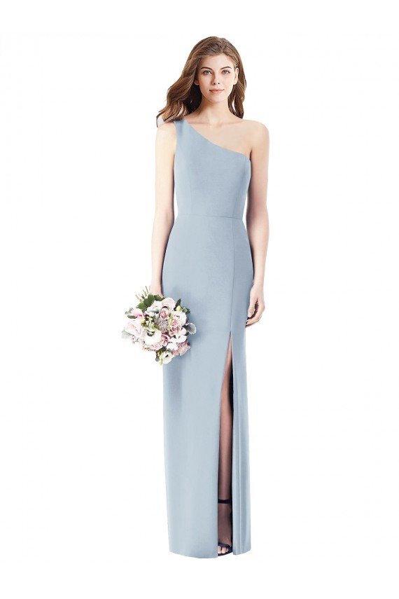 One Shoulder Crepe Trumpet Bridesmaid Dress / Prom Dress with Front Slit