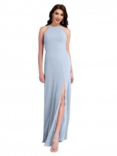 Shop Fit and Flare High Neck Formal Crepe Bridesmaid Dress / Prom Dress with Side Slit Sydney