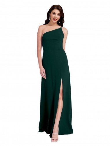 Shop A-Line Slim One Shoulder Formal Crepe Bridesmaid Dress / Prom Dress with Asymmetrical Straps and Side Slit Sydney