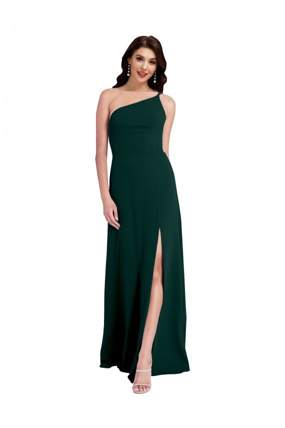 A-Line Slim One Shoulder Formal Crepe Bridesmaid Dress / Prom Dress with Asymmetrical Straps and Side Slit