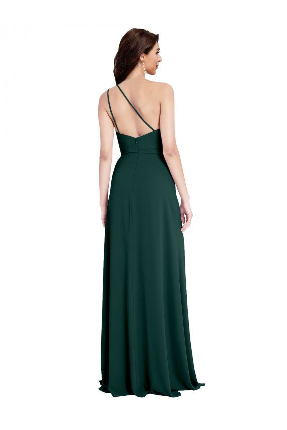 A-Line Slim One Shoulder Formal Crepe Bridesmaid Dress / Prom Dress with Asymmetrical Straps and Side Slit