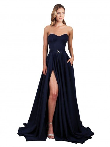 Shop Sweetheart Neckline Low Back Long Formal Crepe Bridesmaid Dress / Prom Dress with High Leg Spit Sydney