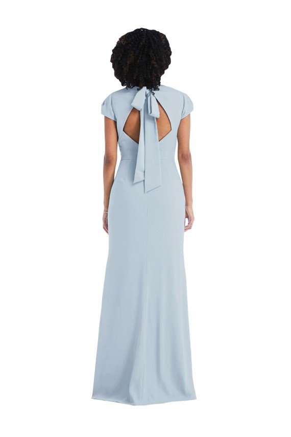 Cap Sleeve Cutout Tie Back Trumpet Bridesmaid Dress