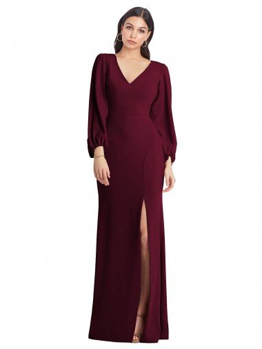 Shop Long Puff Sleeve V-Neck Trumpet Bridesmaid Maxi Dress Sydney