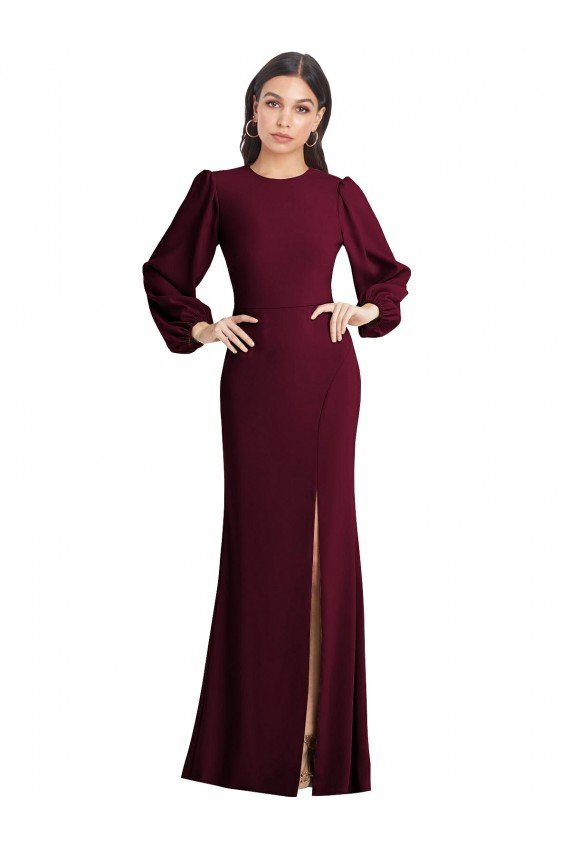 Puff Sleeves Long Maxi Briddesmaid Dress with Cutout Tie Back