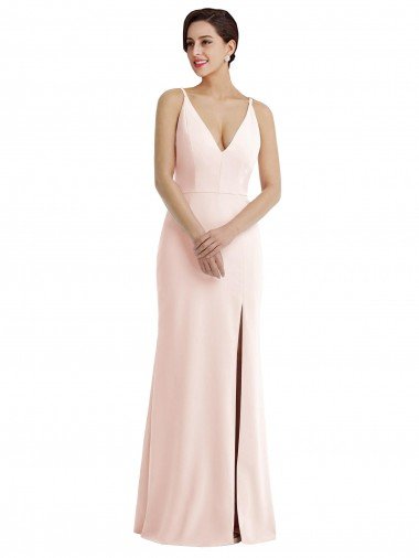 Shop Skinny Strap Deep V-Neck Trumpet Formal Crepe Bridesmaid Dress / Prom Dress with Front Slit Sydney