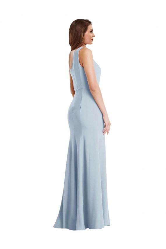 Bold One Shoulder Trumpet Maxi Formal Crepe Bridesmaid Dress / Prom Dress