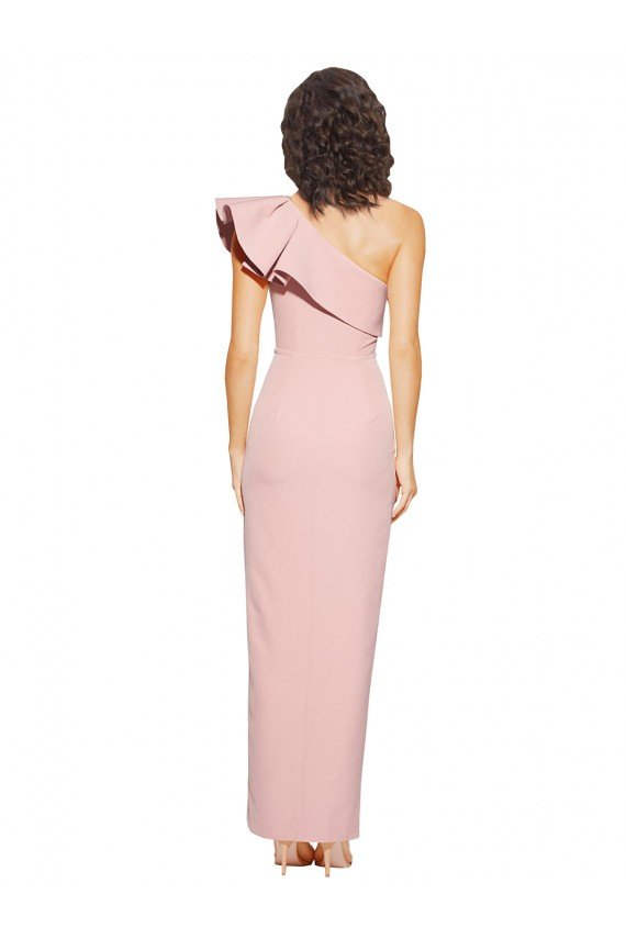 Full Length One Shoulder Formal Crepe Bridesmaid Dress / Prom Dress with Side Leg Split