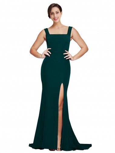 Shop Fitted Square Neck Long Crepe Bridesmaid Dress / Prom Dress with Train and Side Split Sydney