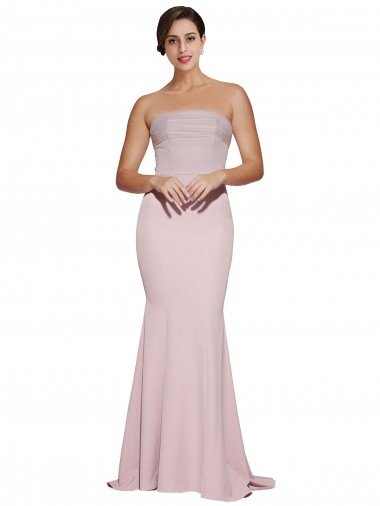 Shop Straight Neck Long Strapless Formal Crepe Bridesmaid Dress / Prom Dress with Soft Tulle Overlay and Small Train Sydney