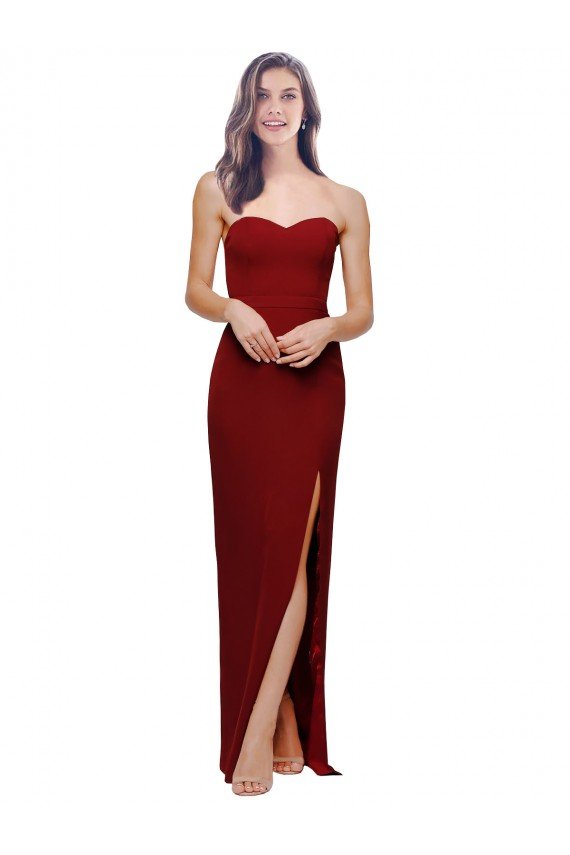 Straight Pencil Skirt Long Sweetheart Formal Crepe Bridesmaid Dress / Prom Dress with High Side Split