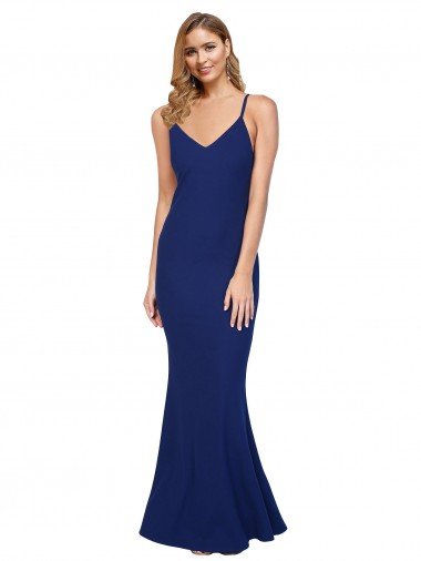 Shop Full Length V-Neckline Formal Crepe Bridesmaid Dress / Prom Dress with Thin Straps and Fulted Skirt Sydney