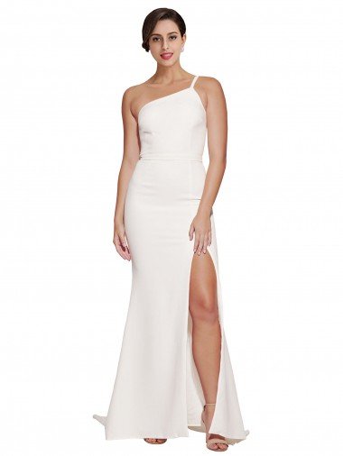 Shop Long Sweep Train Crepe Bridesmaid Dress / Prom Dress with Side Split and One Strap Sydney