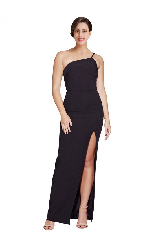 Long Floor Length Formal Crepe Bridesmaid Dress / Prom Dress with Side Split and One Strap