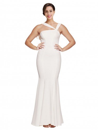 Shop Full Length Square Neck Formal Crepe Bridesmaid Dress / Prom Dress with Asymmetrical Straps and Bow Back Sydney