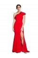 One Shoulder Long Sweep Train Crepe Bridesmaid Dress / Prom Dress with Thigh High Split