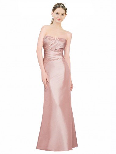 Shop Long Strapless Formal Stretch Satin Bridesmaid Dress / Prom Dress with Pleats and Low Back Sydney