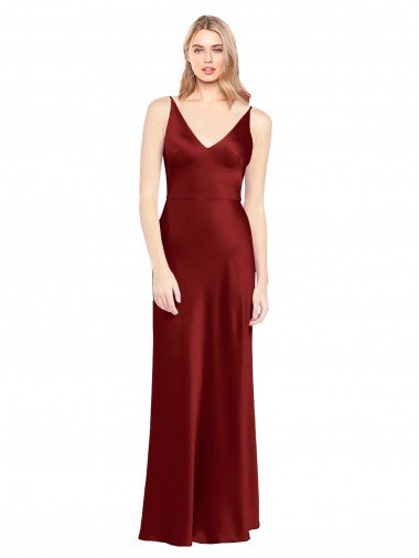 Shop Full Length Long Formal Stretch Satin Slip Bridesmaid Dress / Prom Dress V-Back Sydney