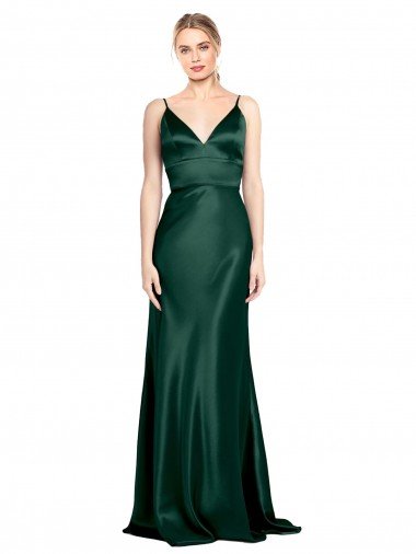 Shop High V-Neck Long Full Length Sheath Formal Stretch Satin Bridesmaid Dress / Prom Dress Sydney