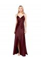 Sleek Spaghetti Straps V-Neck Formal Stretch Satin Bridesmaid Dress / Prom Dress with Center Front Slit