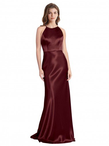 Shop High Neck Halter Long Sleeveless Formal Stretch Satin Bridesmaid Dress / Prom Dress with Strappy Back Sydney