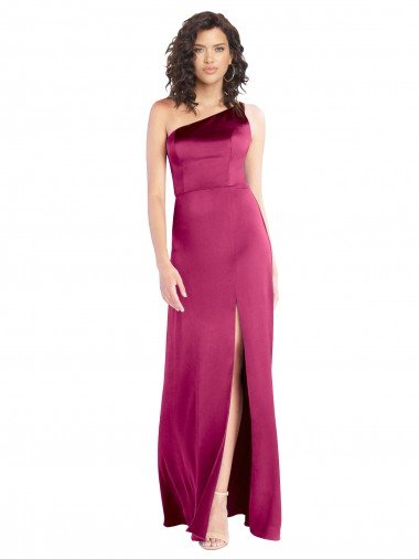 Shop Sleek One Shoulder A-Line Long Formal Stretch Satin Bridesmaid Dress / Prom Dress with Spaghetti Straps Back Sydney