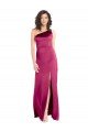 Sleek One Shoulder A-Line Long Formal Stretch Satin Bridesmaid Dress / Prom Dress with Spaghetti Straps Back