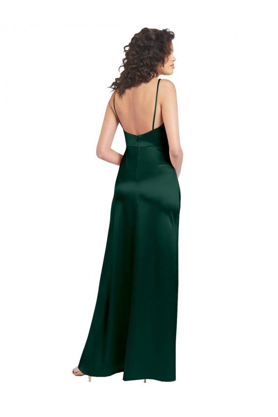 Long Slim Scoop Neck Formal Stretch Satin Bridesmaid Dress / Prom Dress with Open Back