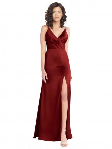 Shop Faux Surplice Neckline Long Slim A-Line Formal Stretch Satin Bridesmaid Dress / Prom Dress Sydney