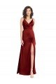 Faux Surplice Neckline Long Slim A-Line Formal Stretch Satin Bridesmaid Dress / Prom Dress