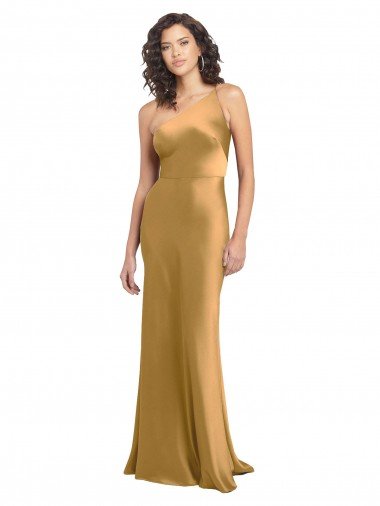 Shop One Shoulder Long Floor Length Formal Stretch Satin Slip Bridesmaid Dress / Prom Dress Sydney