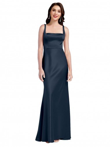 Shop Square Neck A-Line Long Formal Stretch Satin Bridesmaid Dress / Prom Dress with Wide Straps Sydney