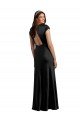 Plunging V-Neck Cap Cleeves Long Formal Stretch Satin Bridesmaid Dress / Prom Dress with Keyhole Back