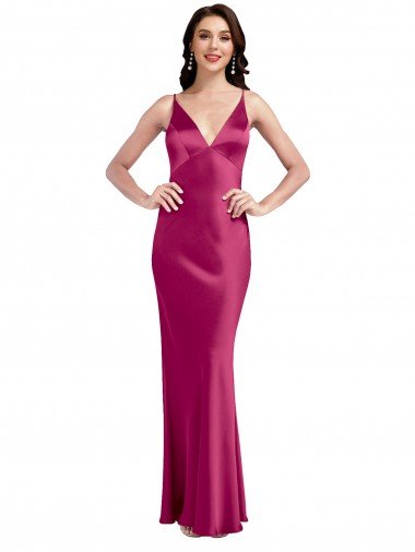 Shop V-Neck Spaghetti Straps Slim Formal Stretch Satin Bridesmaid Dress / Prom Dress with Low Scoop Back Sydney