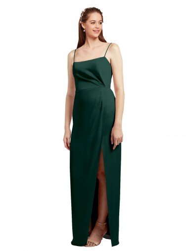 Shop Sleek Straight Neckline Long Wrap Formal Stretch Satin Bridesmaid Dress / Prom Dress with Angled Pleats Sydney