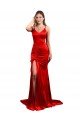 Long Pleated Formal Stretch Satin Bridesmaid Dress / Prom Dress with High Slit