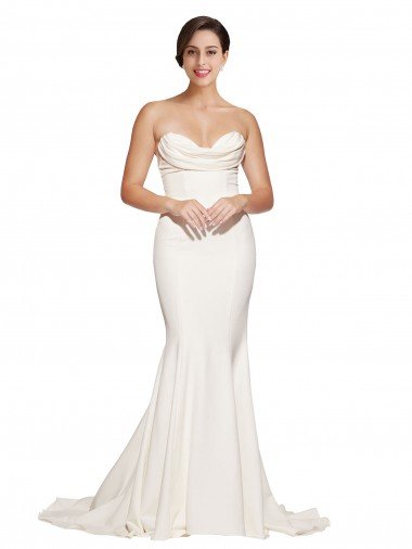 Shop Strapless Cowl Neck Sweep Train Formal Stretch Satin Bridesmaid Dress / Prom Dress Sydney