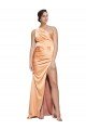 One Shoulder Ruched Formal Stretch Satin Bridesmaid Dress / Prom Dress with Thigh High Split