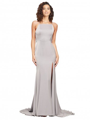 Shop High Neck Low Back Long Full Length Formal Stretch Satin Bridesmaid Dress / Prom Dress Sydney